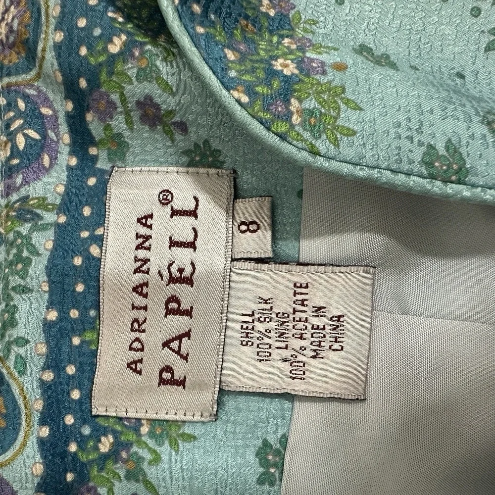 Adrianna Papell Women's Blue Paisley Silk Blazer Jacket Size 8 Teal Jacket - Picture 5 of 5